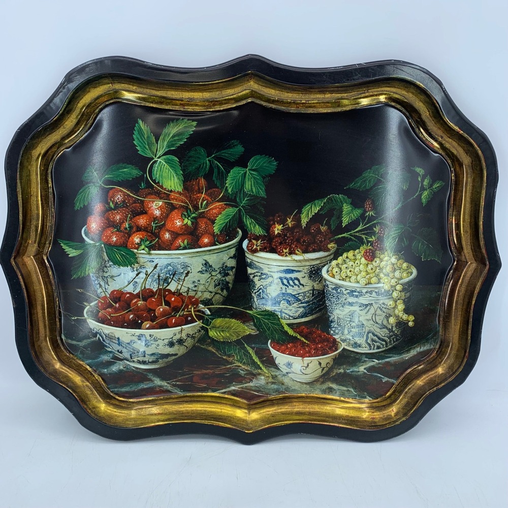 Vtg Metal Tray Keller Charles England Stephanie Hoppen Painting Berries Cottage